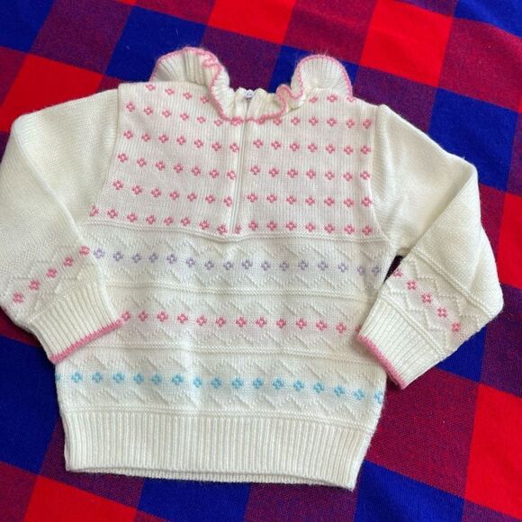 Petit Jouet VTG White Pink Blue Purple Flower Sweater Toddler See Measurements - Picture 9 of 11